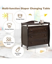 Costway Baby 3 Drawer Changing Table Diaper Station w/ Safety Belt
