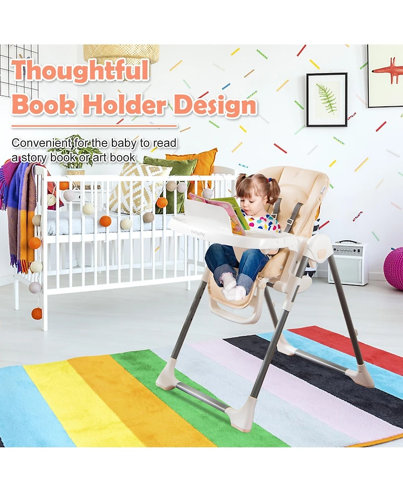Costway Baby Foldable High Chair w/ Double Removable Trays