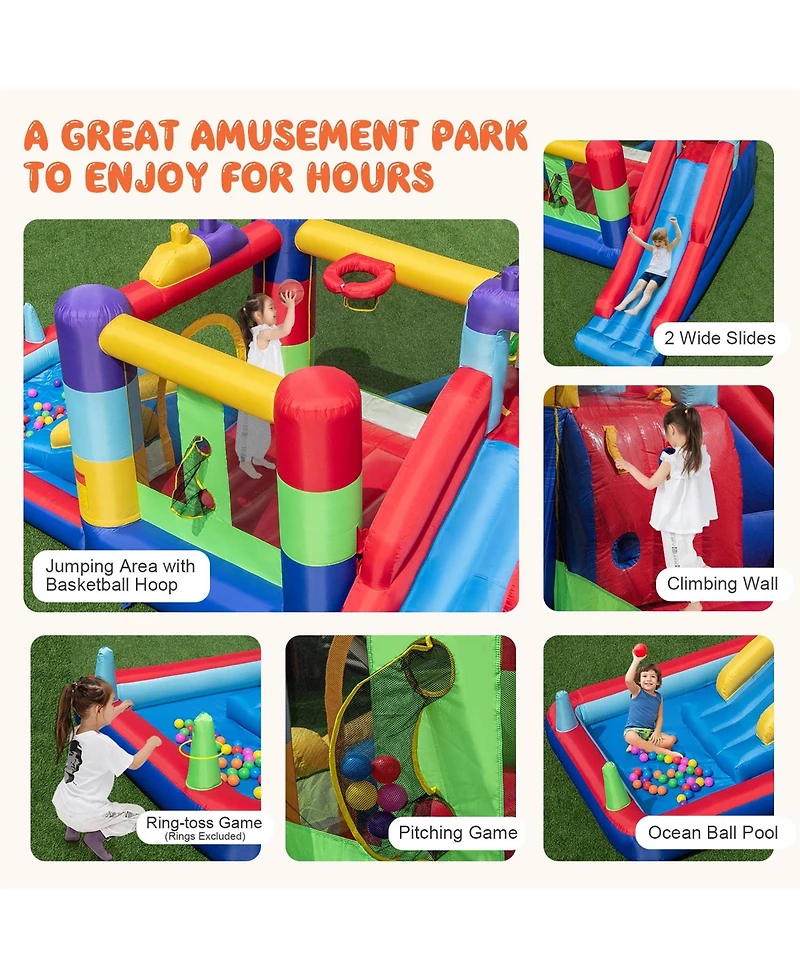 Costway Kids Multifunctional Inflatable Bounce Castle with 50 Ocean Balls & 735W Blower