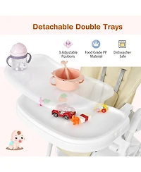 Costway Baby Convertible Folding Adjustable High Chair withWheel Tray Storage Basket