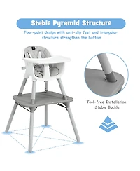 Costway Toddler 4 in 1 High Chair Convertible Table Chair Set with Pu Cushion