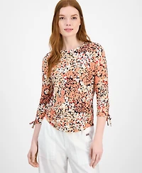 Tommy Hilfiger Women's Floral-Print Ruched-Sleeve Top