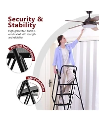 5 Step Lightweight Folding Ladder with Wide Anti-Slip Pedal and Safety Handle, Multi-Purpose Steel Step Ladder