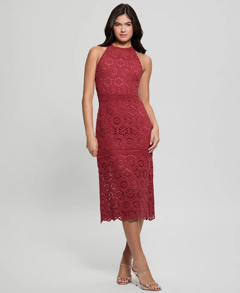 Guess Women's Nicki Crocheted Sleeveless Midi Dress