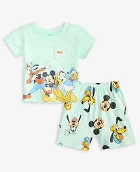 Disney Baby Boys Mickey & Friends Cotton T-Shirt Shorts, 2 Piece Set