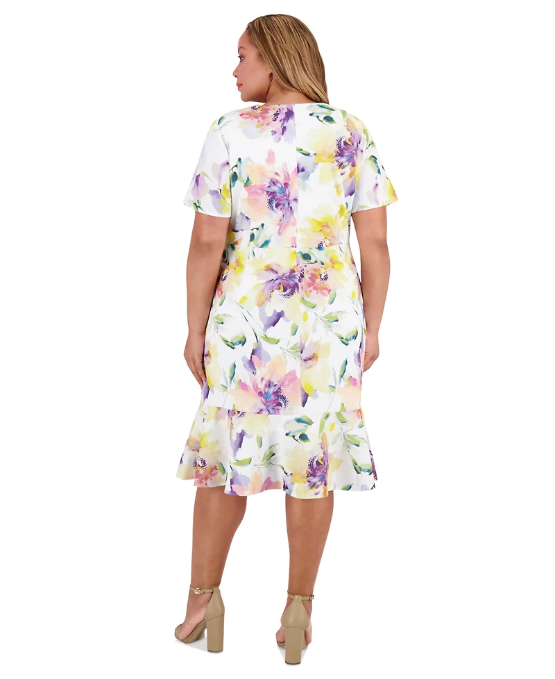 London Times Plus Size Twist-Front Ruffle-Hem Midi Dress