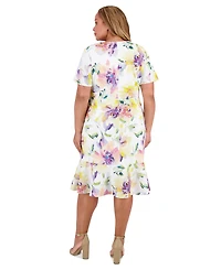 London Times Plus Size Twist-Front Ruffle-Hem Midi Dress