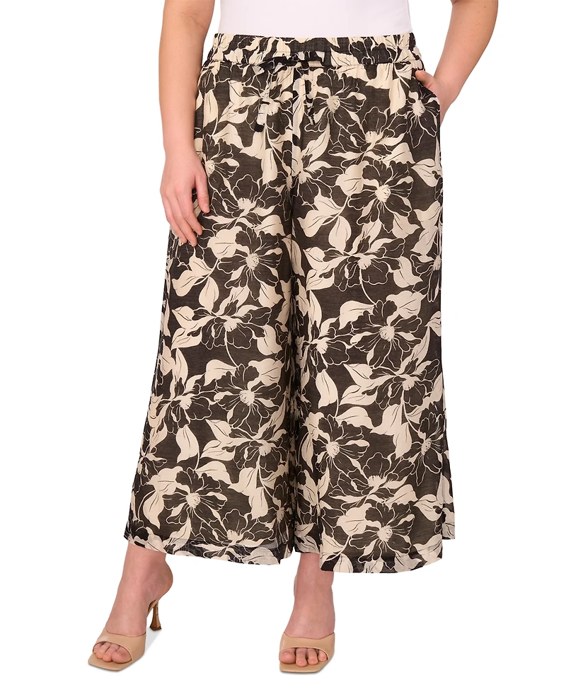 Vince Camuto Plus Floral-Print Drawstring Pants