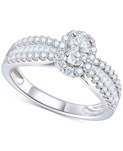 Diamond Oval Halo Three Row Engagement Ring (1 ct. t.w.) 14k Yellow or White Gold