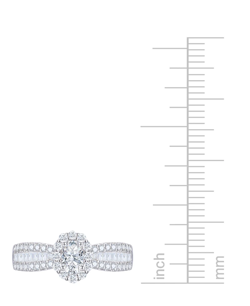 Diamond Oval Halo Three Row Engagement Ring (1 ct. t.w.) 14k Yellow or White Gold