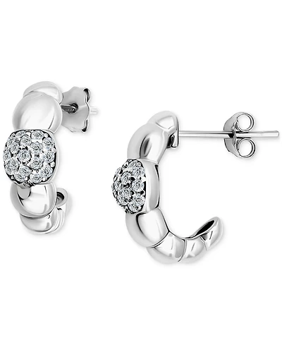 Giani Bernini Cubic Zirconia Accent Puffy Half Hoop Earrings in Sterling Silver (also in 18k Yellow Gold over Sterling Silver), Exclusively at Macy's