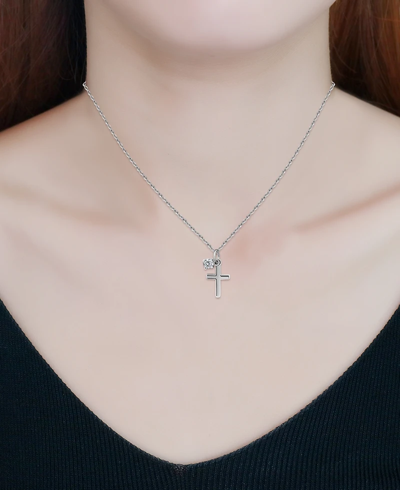 Giani Bernini Polished Cross & Cubic Zirconia Dangle Pendant Necklace, 16" + 2" extender, Exclusively at Macy's