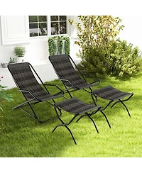 2 Pcs Patio Folding Rattan Sling Lounge Chair Ottoman Rocking Footrests Armrest