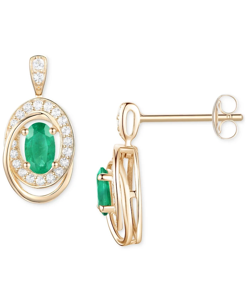 Emerald (3/8 ct. t.w.) & Diamond (1/5 Oval Swirl Drop Earrings 14k Gold (Also Ruby Sapphire)