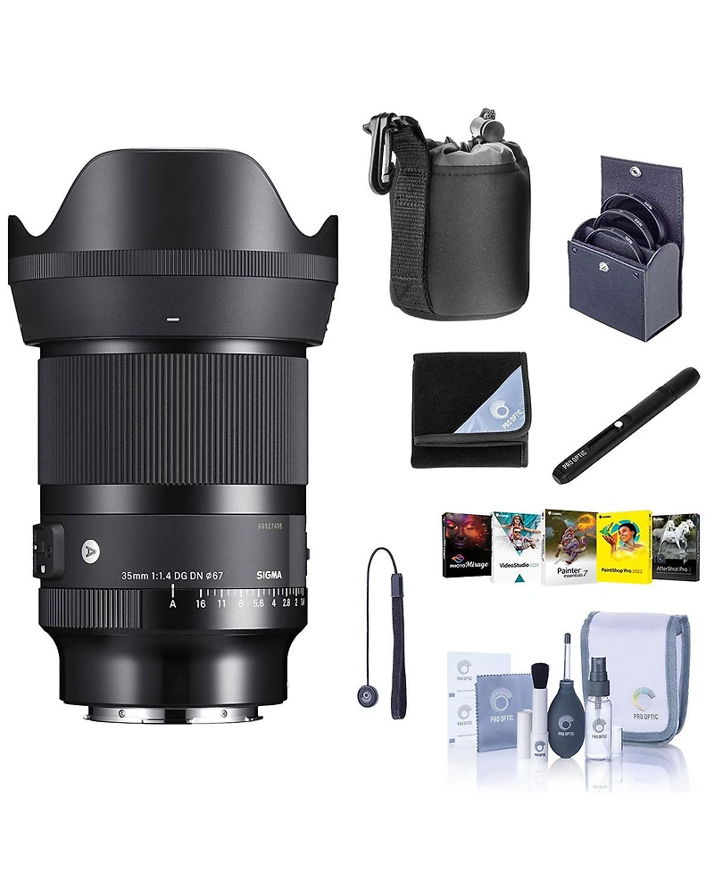 Sigma Af 35mm f/1.4 Dg Dn Art Lens for Sony E, Bundle with Corel Pc Software Suite, 67mm Filter Kit, Case, Wrap, Lens Cleaner, Cleaning Kit, Lens Cap