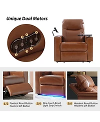 Modern Lothaire Genuine Leather Power Recliner with Adjustable Headrest