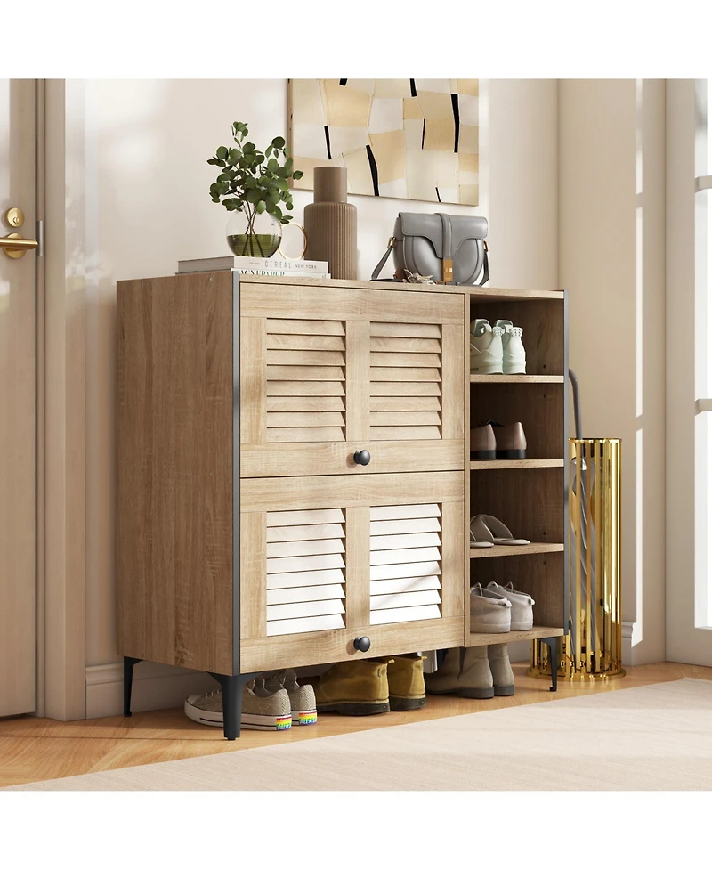Shoe Storage Cabinet with Flip-Up Doors – Clear Panels and Adjustable Tiers for Versatile Organization