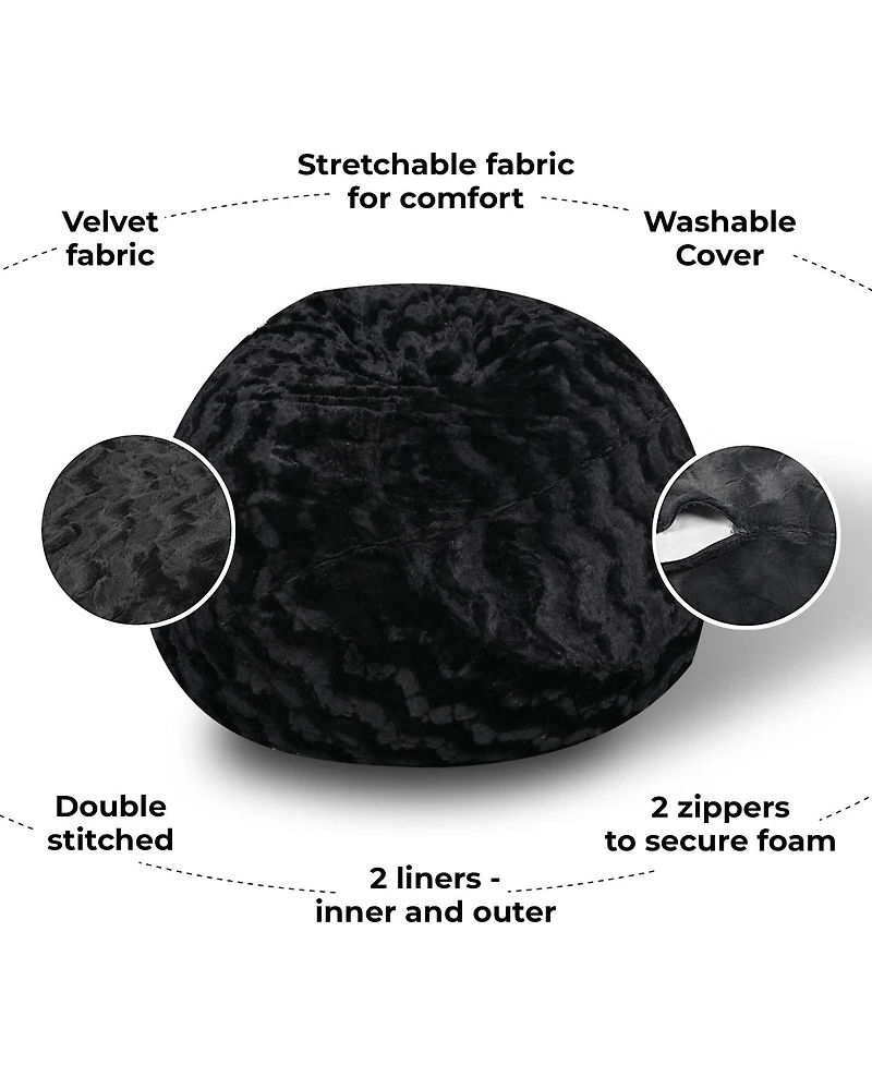 5ft Faux Fur Bean Bag Chair for Adults and Kids with Washable Cover Shredded Memory Foam Large Comfy Lounger Bedroom Living Room or Dorm-The Pop H
