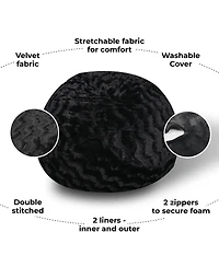 5ft Faux Fur Bean Bag Chair for Adults and Kids with Washable Cover Shredded Memory Foam Large Comfy Lounger Bedroom Living Room or Dorm-The Pop H