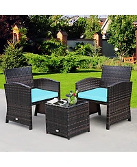 3PCS Patio Rattan Wicker Furniture Cushion Sofa Coffee Table
