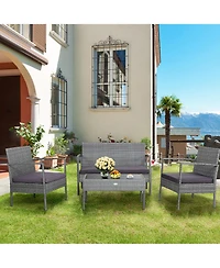 4 Pcs Outdoor Rattan Furniture Set Patio Conversation Sofa Set