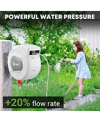 Silvel Retractable Garden Hose Reel, 1/2 in x ft Wall Mounted Garden Hose Reel, with 10 Pattern Nozzle, Any Length Lock, Slow Return System