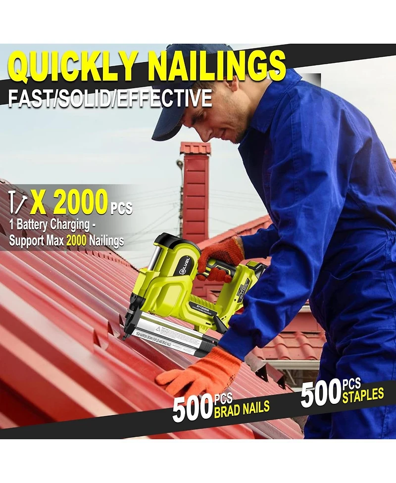 Silvel 18 Gauge Cordless Brad Nailer, 2 1 Nail Gun/Electric Stapler, 21V Battery Powered Gun, Fast Charging for Woodworking,Home Im