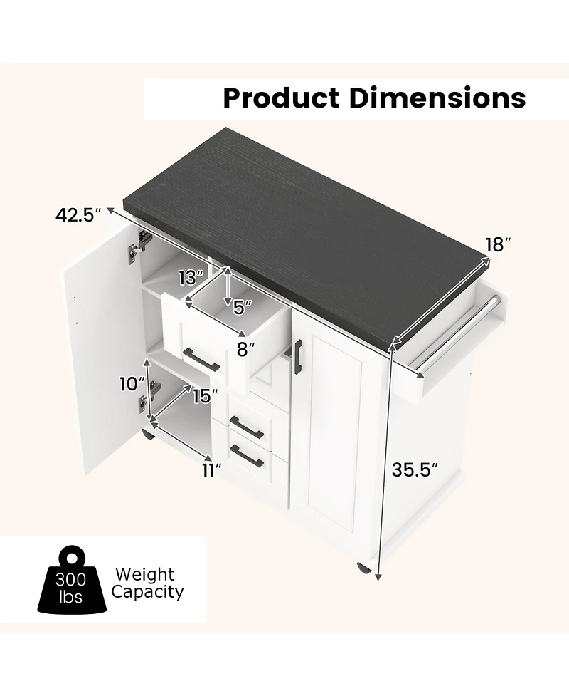 Rolling Kitchen Island Cart on Wheels with Storage Cabinets