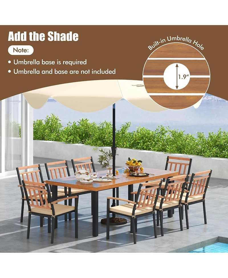 Gymax 9 Pcs Patio Dining Set w/ Soft Cushions and 1.9'' Umbrella Hole for Garden