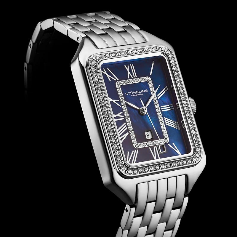 Stuhrling Lustra 32mm Rectangle Quartz Fashion Watch with Crystals