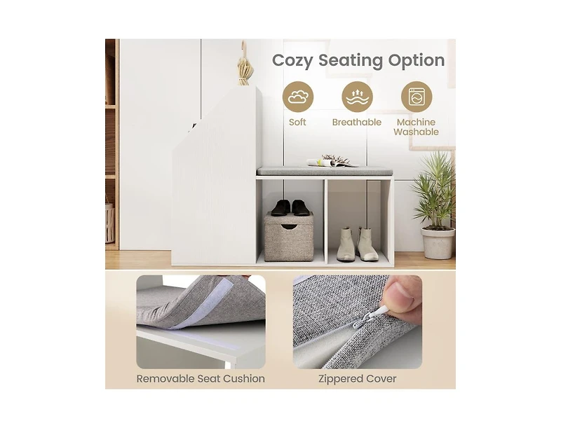 Shoe Bench with 6 Storage Compartments – Removable Seat Pad for Comfort and Entryway Organization