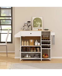 Rolling Kitchen Island Cart with Drop Leaf, Power Strip & Adjustable Shelf – Portable Prep Station