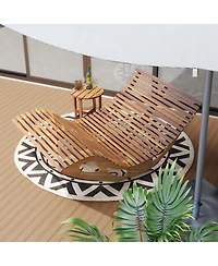 Slatted Acacia Wood 2-Seat Patio Rocker Sunbed with Ergonomic Curved Seat