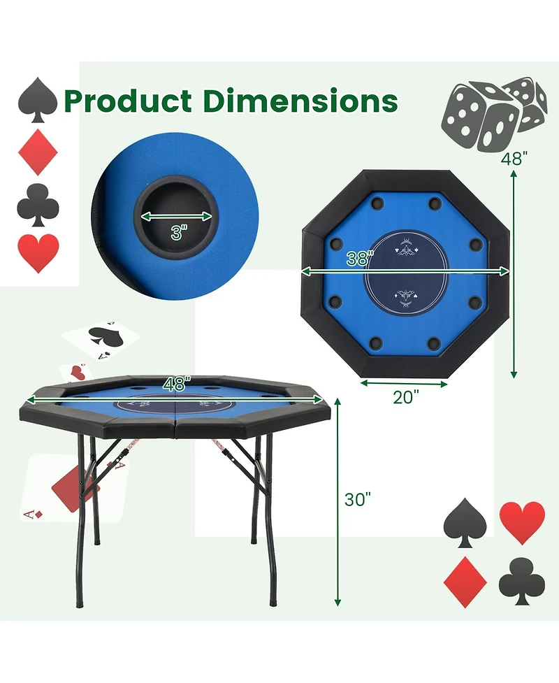 Foldable Poker Table with Padded Rails and Cup Holders
