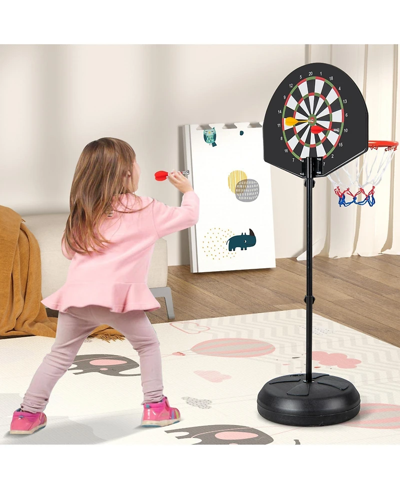 2-in-1 Height Adjustable Kids Basketball Hoop with Dart Board