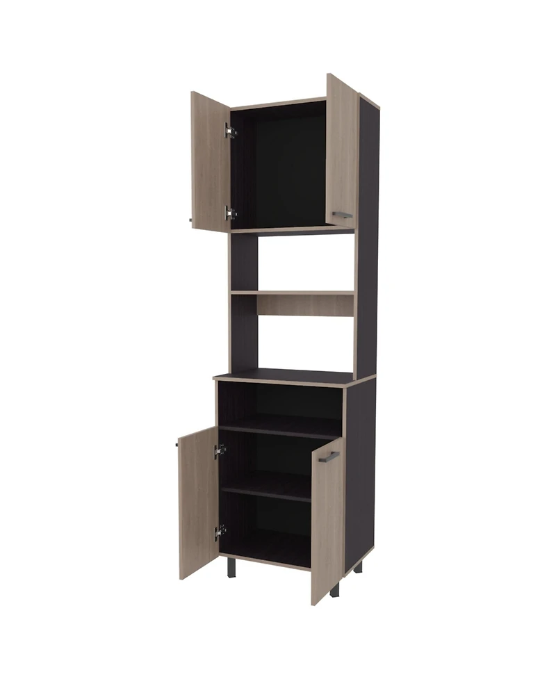 Bullhead City Kitchen Pantry with Open Storage and 4 Doors, White Oak and Wengue