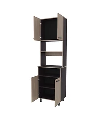Bullhead City Kitchen Pantry with Open Storage and 4 Doors, White Oak and Wengue