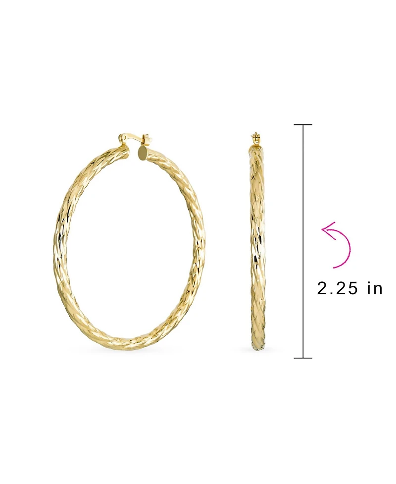 Bling Jewelry Set of 2 Rope Cable Wide Large Hoop Earrings Gold Plated 2 Inch & 2.25 Inch