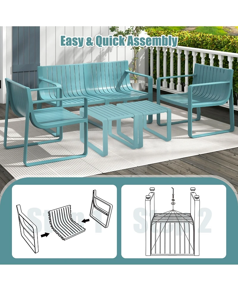Patio Chairs Set of 4 Weather-resistant Plastic Outdoor Armchairs