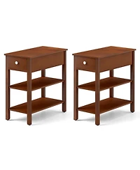 3-Tier Narrow End Table Set of 2 – With Drawer and Storage Shelves for Bedroom or Living Room Organization