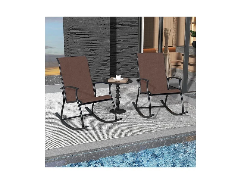 2 Pieces Outdoor Rocking Chairs with Breathable Backrest