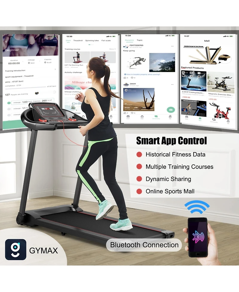 2.25HP Electric Running Machine Treadmill with Speaker and App Control