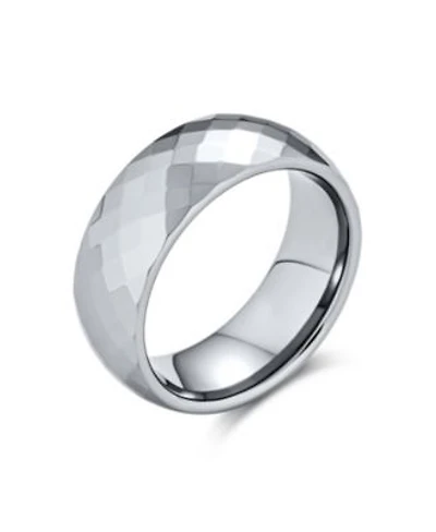 Bling Jewelry Multi Faceted Prism Cut Titanium Band Rings Silver Tone Comfort Fit 8mm