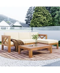 Mondawe Outdoor Wood 5-Piece Sectional Sofa Seating Group Set with Cushions
