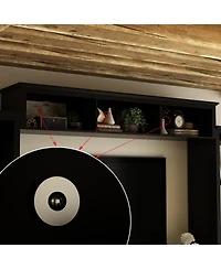 Grey Tv stand with top, left and right cabinets, multi-purpose media wooden console, entertainment center tempered glass