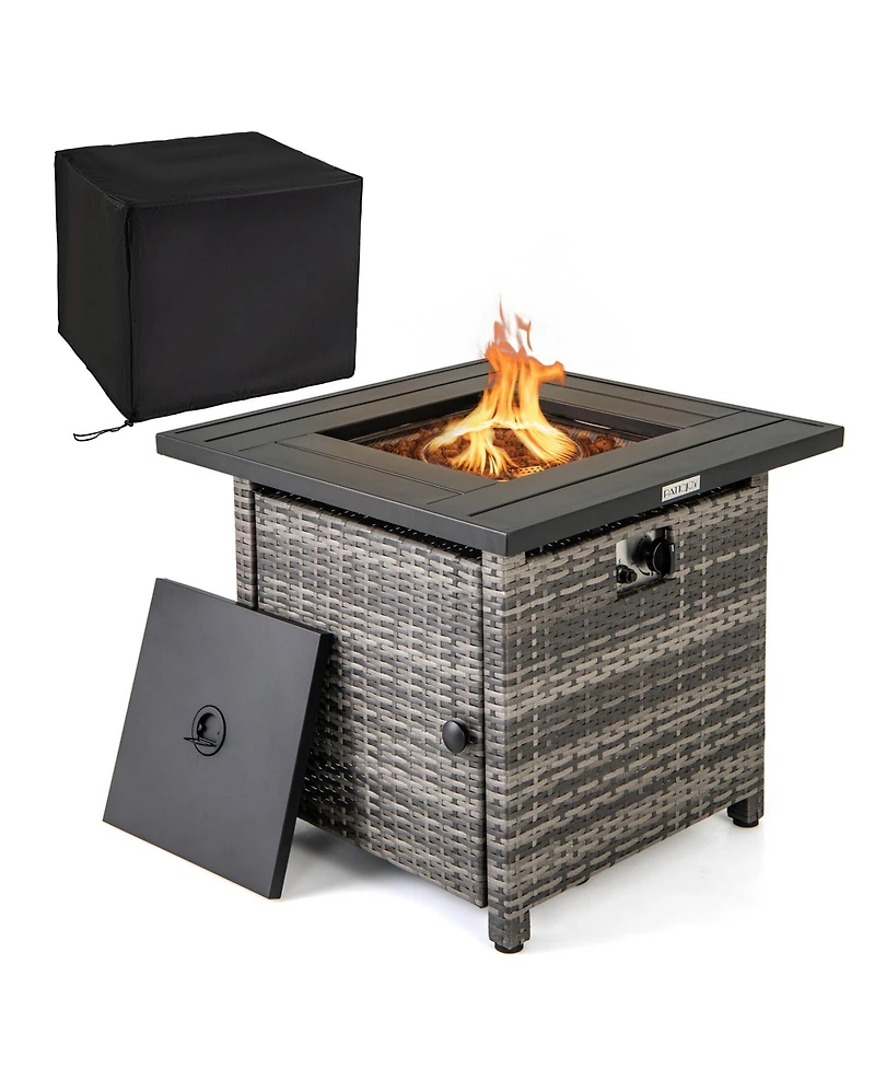 Propane Rattan Firepit Table with Lava Rocks and Protective Cover