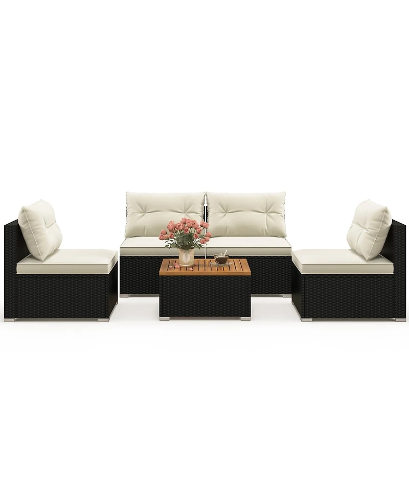 Gymax 5PCS Rattan Patio Conversation Sofa Set Outdoor Furniture Set w/ Cushions