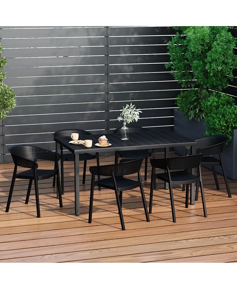 7-Piece Outdoor Metal Rectangle Patio Dining Table Set With Stackable Chairs