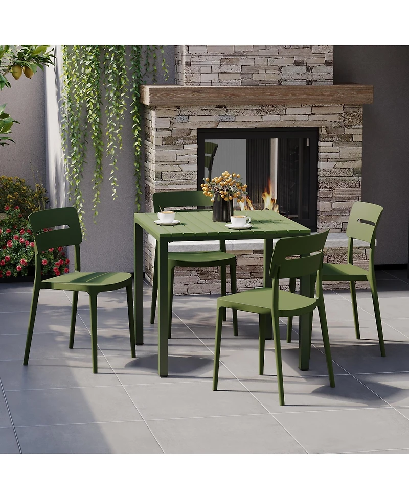 5-Piece Outdoor Metal Frame Dining Table Patio Set with Stackable Chairs