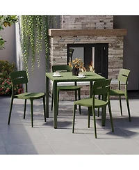 5-Piece Outdoor Metal Frame Dining Table Patio Set with Stackable Chairs